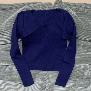 Off-the-Shoulder Twist Knit Sweater in Navy